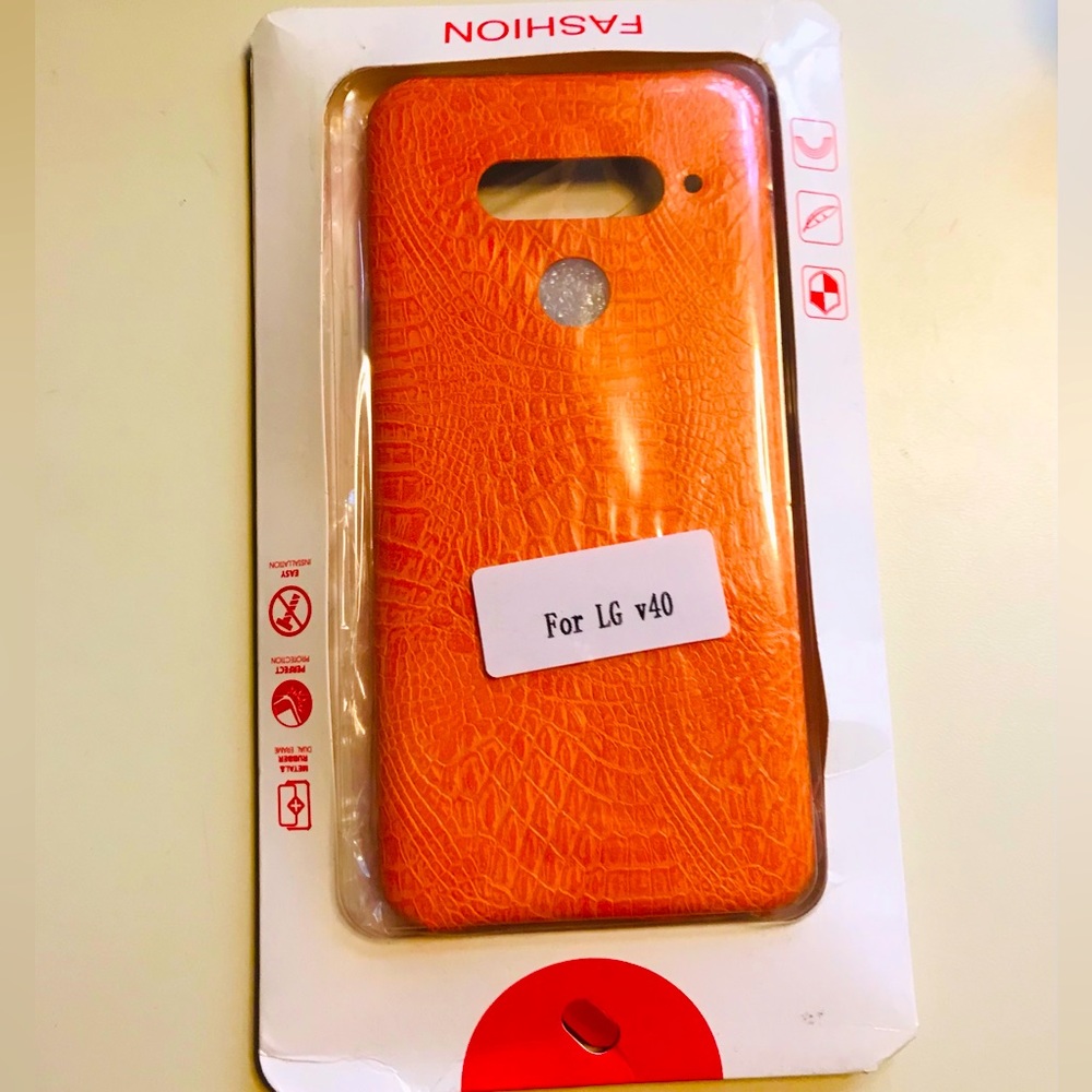 LG V40 Orange Leather Alligator Phone Case